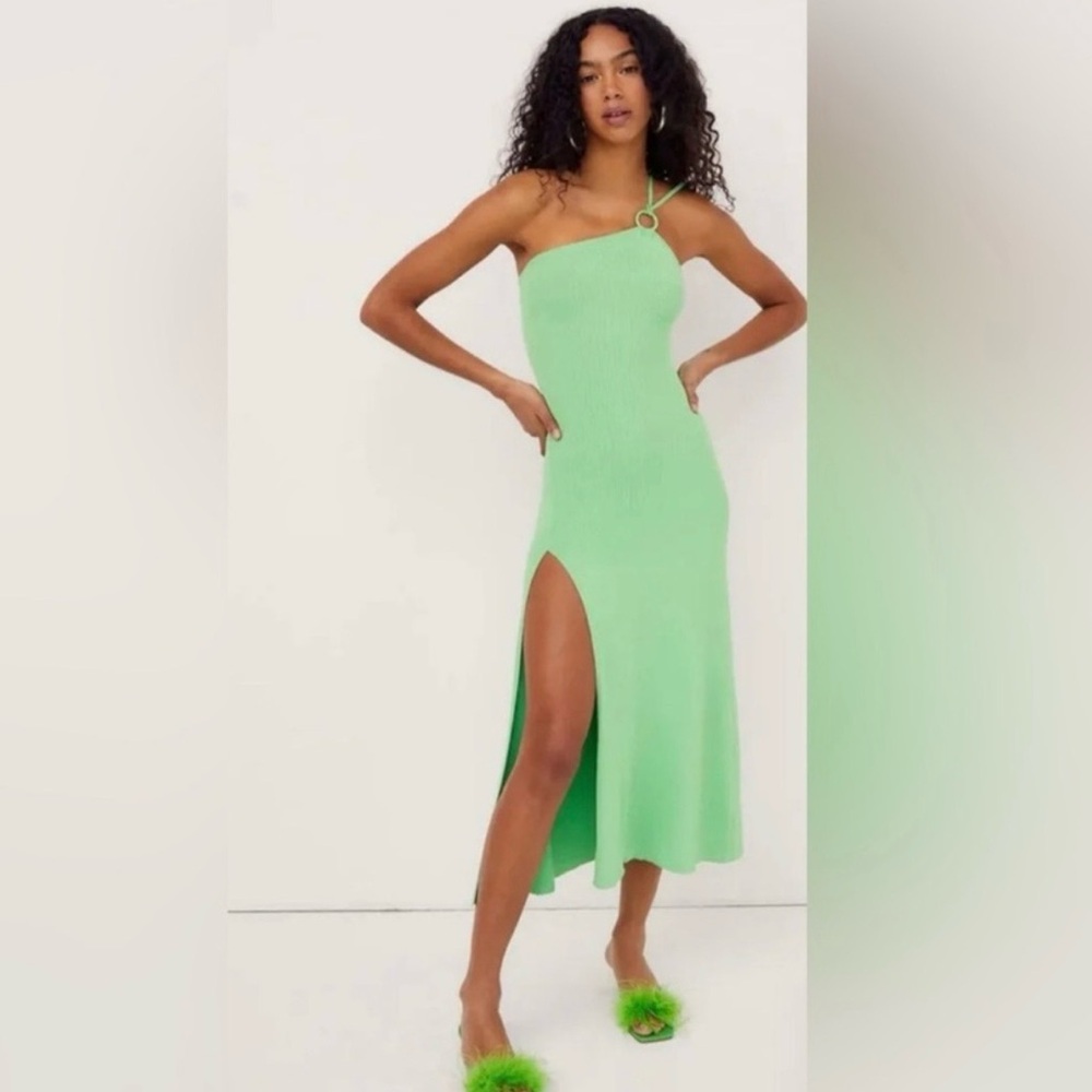🌵For Love & Lemons Keisha Maxi Dress NWT Size M Green One Shoulder Slit Dress